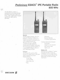 Буклет Ericsson EDACS IPE Portable Radio 800 MHz, 55-241, Баград.рф
